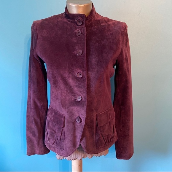 Women’s purple suede fitted button up Moto jacket in size 6 - Picture 2 of 7